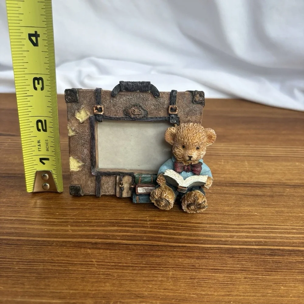 Teddy Bear Reading Book Mini Photo Frame Resin Desk Picture Frame 2x2 Decor
